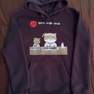Anime cat sushi maker blue hoodie, Size Medium